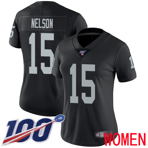 Oakland Raiders Limited Black Women J  J  Nelson Home Jersey NFL Football #15 100th Season Vapor Jersey